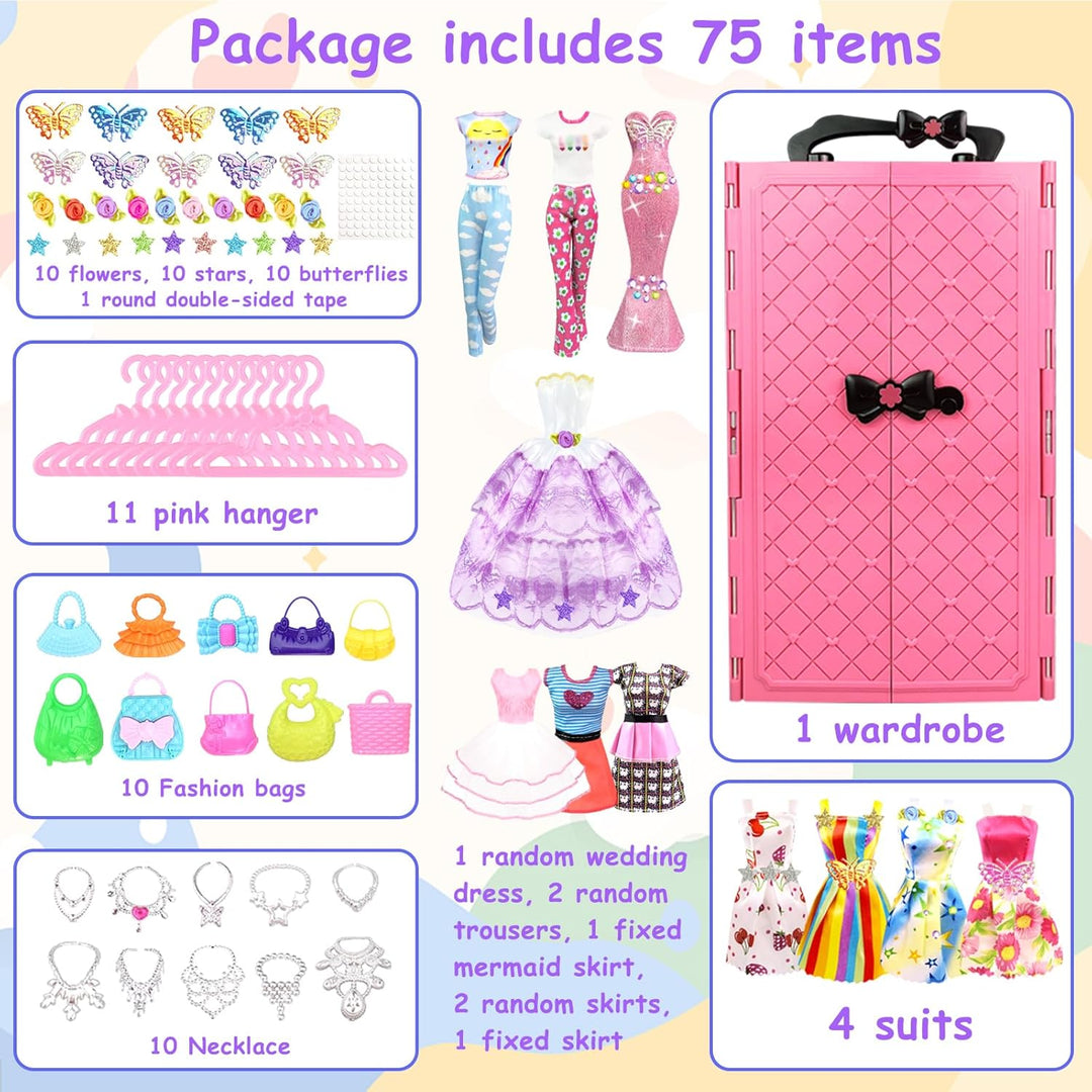 85 Stück kleidung Schmuck Zubehör für Puppen Kleiderschrank für 11,5 Zoll Puppe - Modedesign Puppen