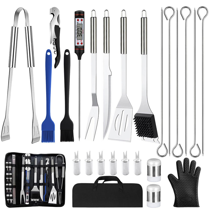 27Pcs Grillzubehör-Set aus Edelstahl, Professionelles Grillbesteck-Set, Grill-Zubehör, mit Aufbewahr