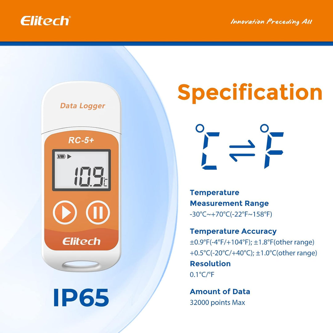 Elitech RC-5+ Wiederverwendbarer Temperaturdatenlogger Data Logger PDF&CSV USB Recorder 32000 Punkte