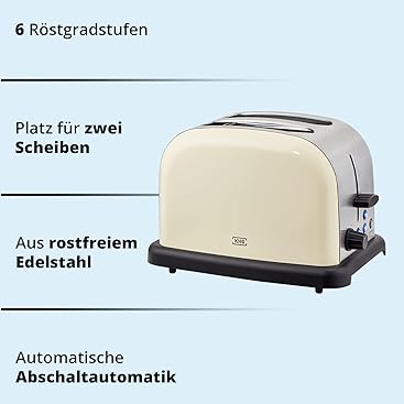 KHG Frühstücksset 2-teilig Kessel-Wasserkocher & Toaster, Creme Beige Retro American Diner Stil, 1,7