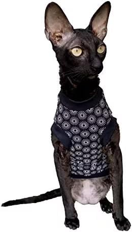 Hairless Cat's Cotton Stretch T-Shirt Black Spring for Sphynx Cats (XL) X-Large Black Spring, X-Larg