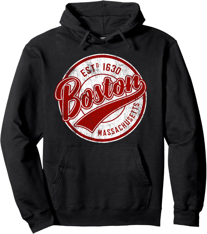 Distressed Vintage Boston Massachusetts Sports Gift Pullover Hoodie