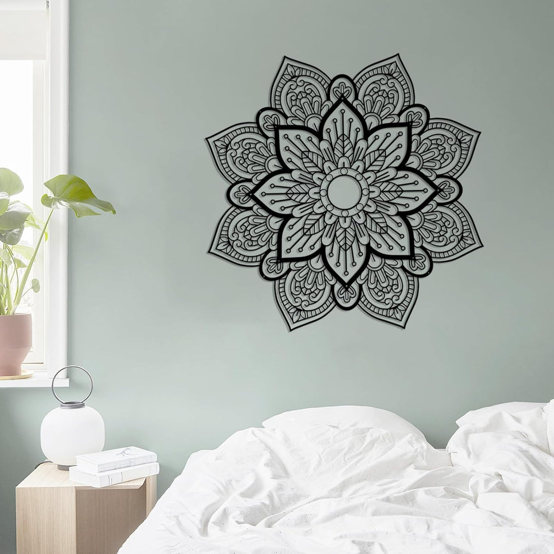Resama Grosses Metall Rundes Mandala Wanddekor, Einzigartige Lotusblume Wanddekoration für Wohnzimme