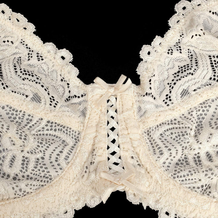 Wingslove Damen BH aus floraler Spitze Lace BH Bügel BH Ungepolstert Soft Cup Vollschalen 70C Nackt,