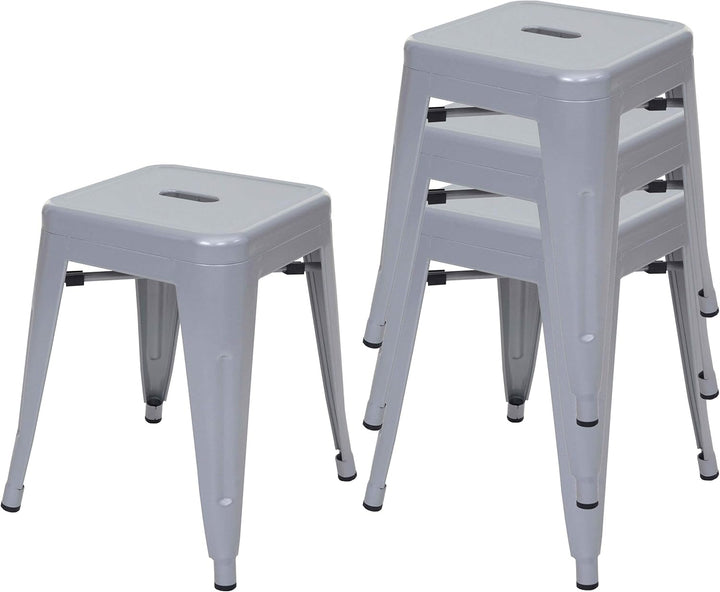 4er-Set Hocker HWC-A73, Metallhocker Sitzhocker, Metall Industriedesign stapelbar - grau, Grau