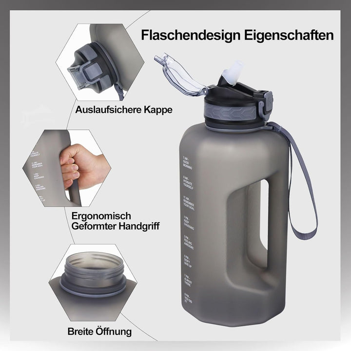 2.2L Grosse Trinkflasche mit Strohhalm, Auslaufsicher Wasserflasche BPA Frei für Im Freien Fitnessst