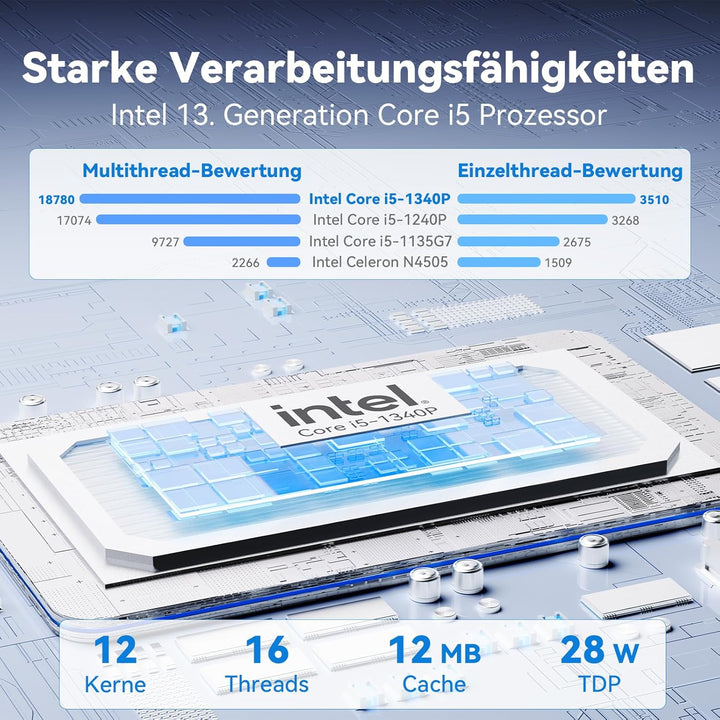 Intel NUC 13 Pro Arena Canyon Slim Mini-PC, i5-1340P, ohne RAM, ohne SSD, kein Betriebssystem, ideal