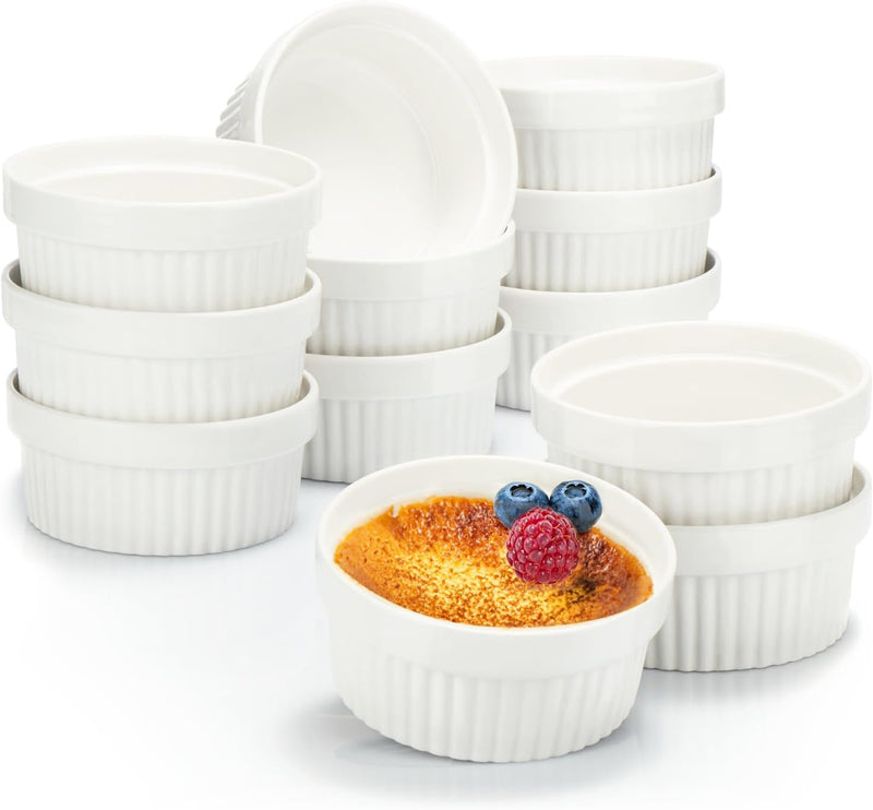 COM-FOUR® 12x Soufflé Förmchen - Creme Brulee Schälchen aus Keramik - Ofenfeste Förmchen - Dessertsc