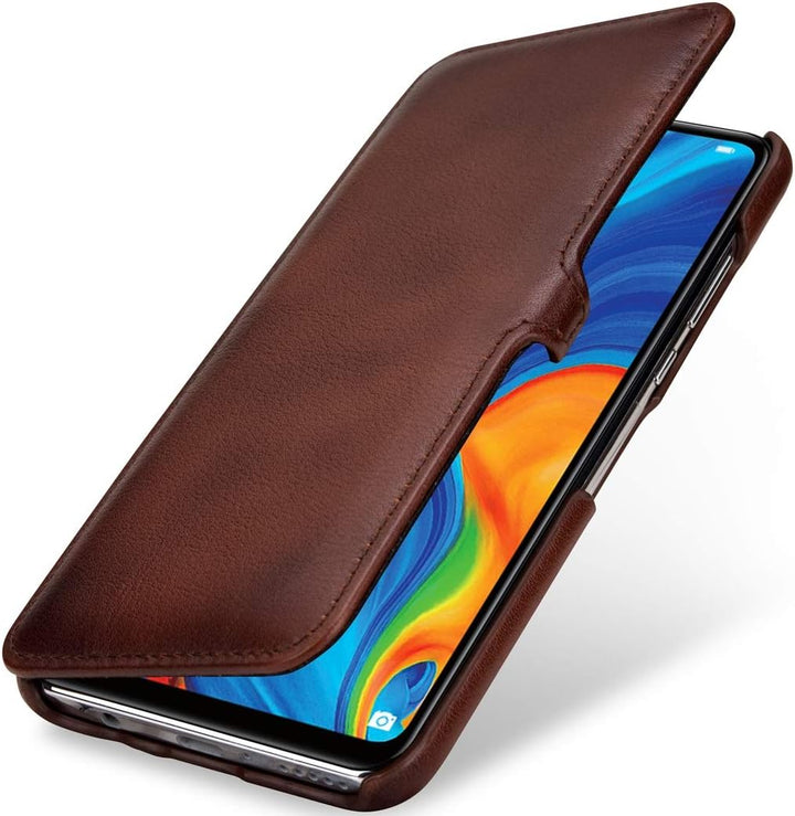 STILGUT Book Case kompatibel mit Huawei P30 lite Hülle aus Leder mit Clip-Verschluss, Lederhülle, Kl