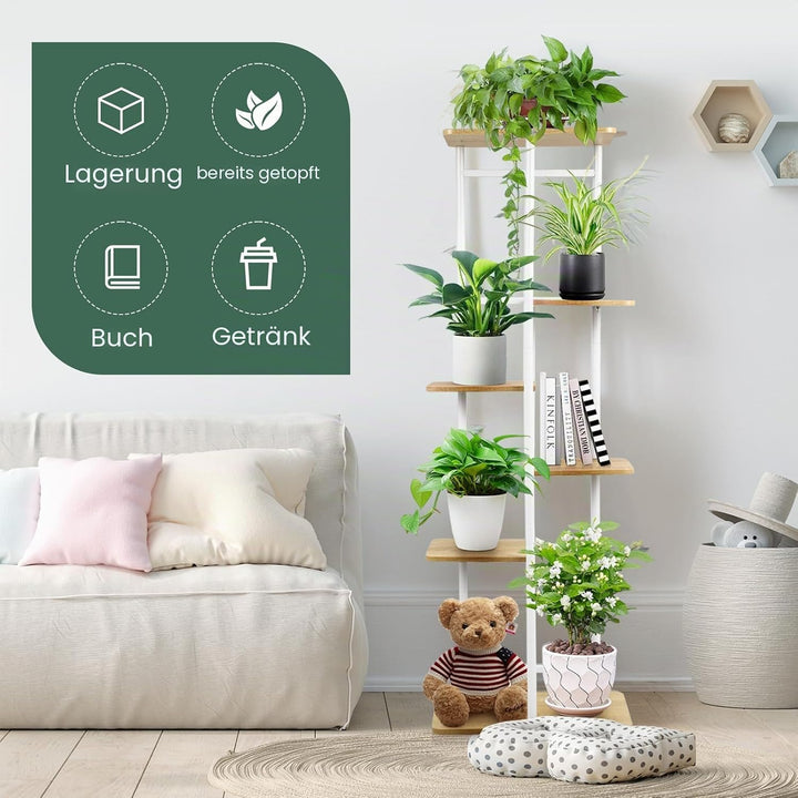 Pflanzenständer mit 6 Etagen,106 cm Blumenregal Indoor Weiss Eck-Innenbereich , Mehrere Pflanzen Blu