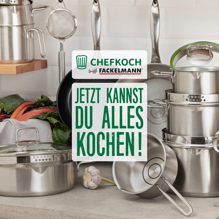 Fackelmann x Chefkoch Servierpfanne München Ø28 cm Edelstahl | Schmortopf mit Öl-Dosiersystem, Liter