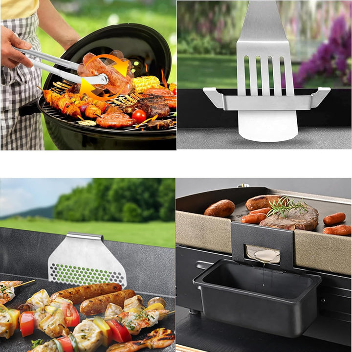Blackstone Grillwerkzeug-Set, Grillzubehör für Grillplatte, Edelstahl-Grill-Wurstwenzange, Ölauffang