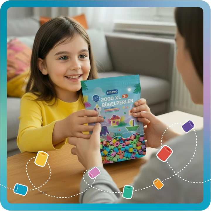 Smowo® Grosse 10mm Bügelperlen 2000 Stück für Kinder ab 3 Jahren - 6 Pastell Farben XL Steckperlen -
