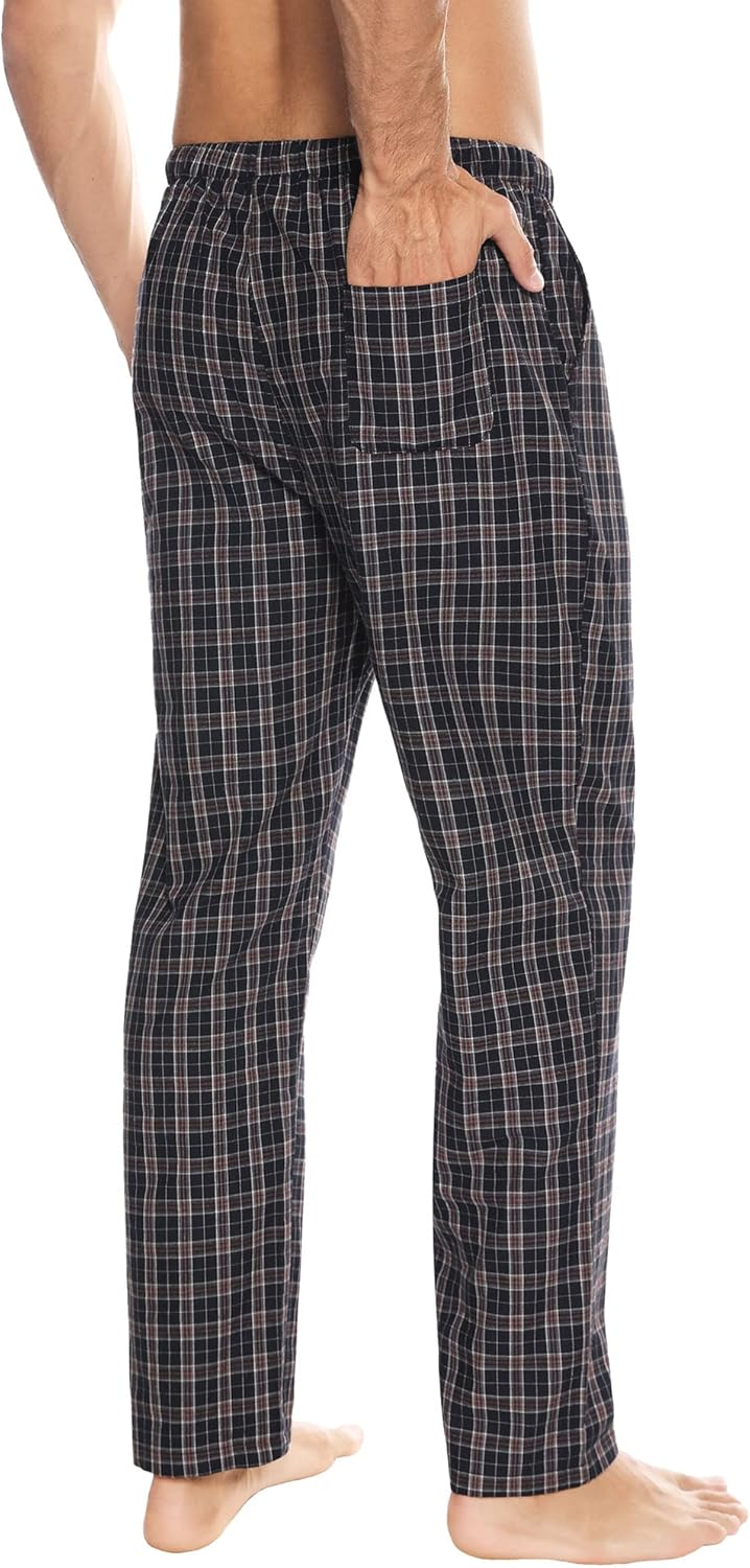 Winovia Herren Schlafanzughose Lang Baumwolle Karierte Pyjamahose Lounge Hose Pyjamaunterteil Freize