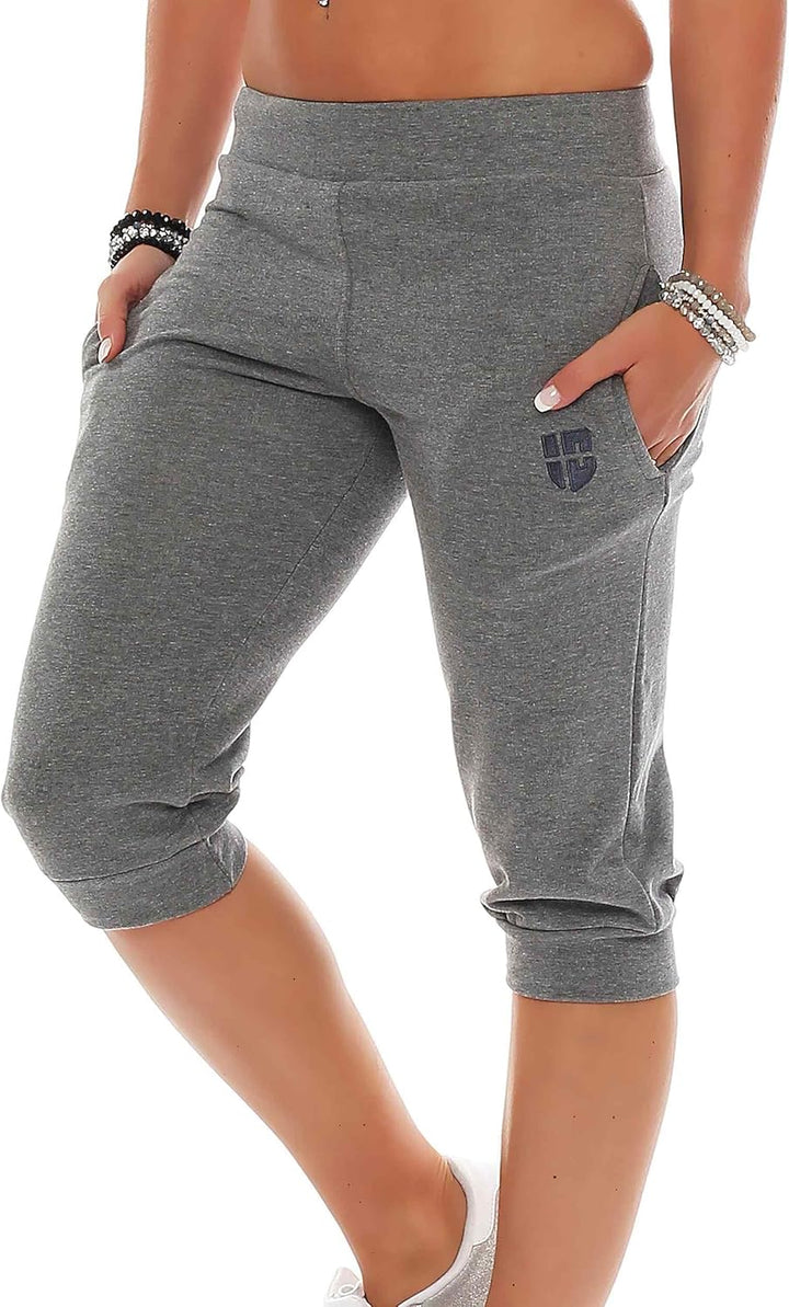 Gennadi Hoppe Damen 3/4 Trainingshose Sporthose kurz Hose Sport &amp; Fitness Shorts S Dunkel Grau, S Du