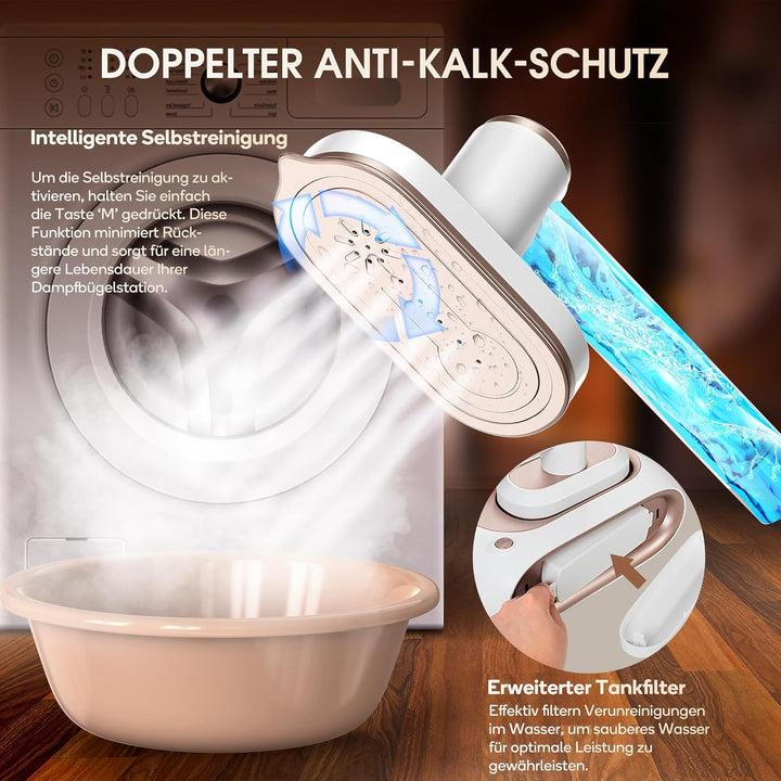 Newbealer Dampfbügelstation, 1600W Bügelstation für Kleidung, 3 Dampfstufen Dampfbügeleisen, 30s Sch