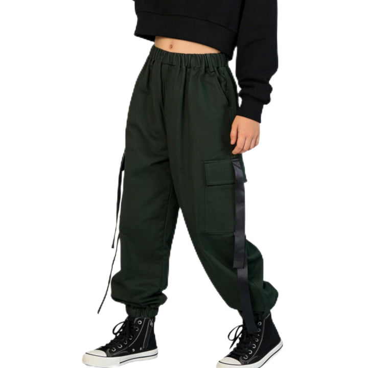 Rolanko Kinder Cargo Hose Elastische Taille Jogger Tanz Hose für Mädchen Streetwear Hip Hop Dunkel G