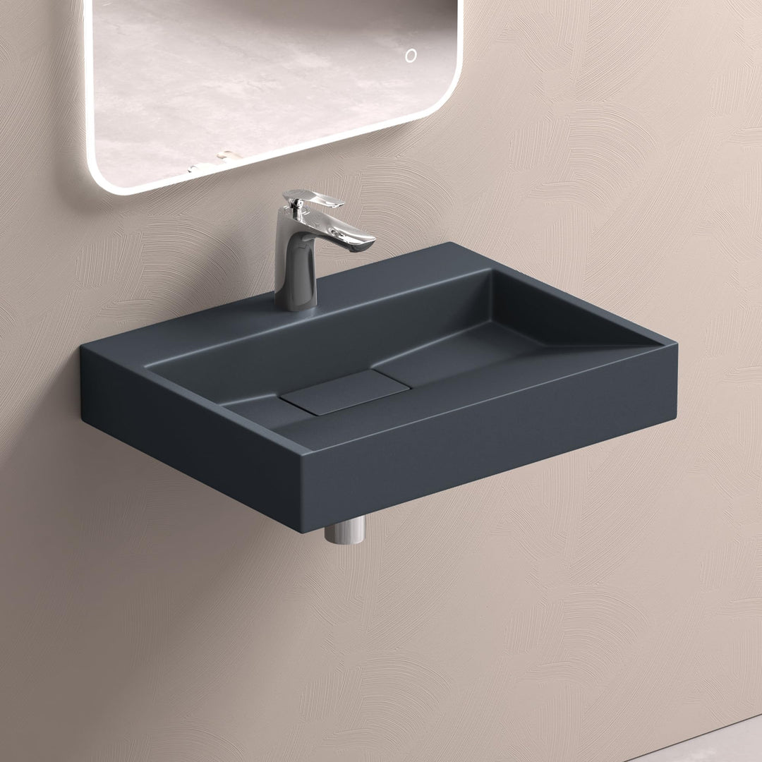 doporro Aufsatzwaschbecken Colossum 19 Matt Antrazit 50x38x11cm Mineralguss Waschbecken mit Armaturl