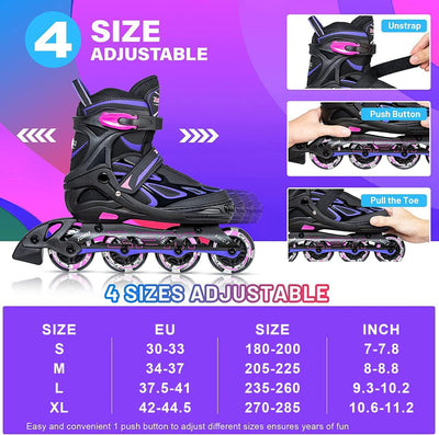 2PM SPORTS Verstellbar Inliner für Kinder, Leucht Inline Skates Rollschuhe für Damen/Herren A Violet