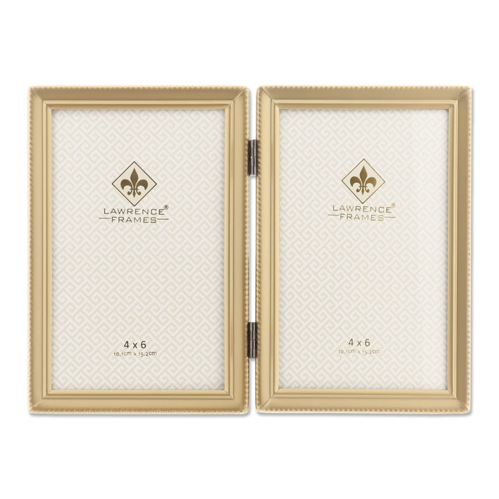 Lawrence Frames Doppel-Bilderrahmen mit Scharnier, 10,2 x 15,2 cm, Antik-Messing – Perlenbordüre Gol
