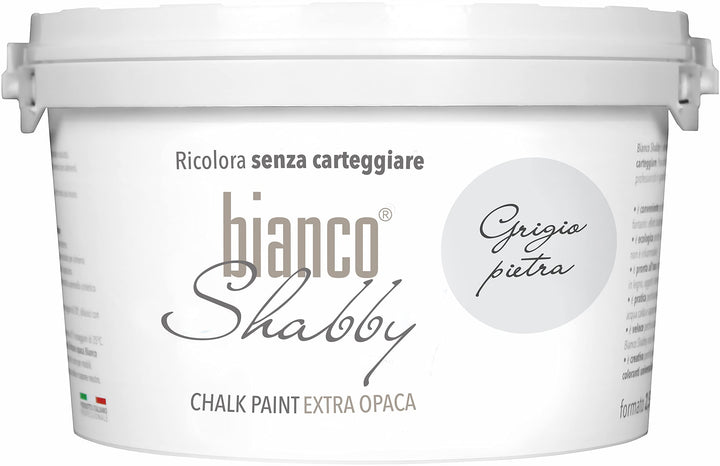 bianco Shabby® Grigio Pietra Kreidefarbe Wasserbasis für Alle Oberflächen einfach zu verarbeiten ohn