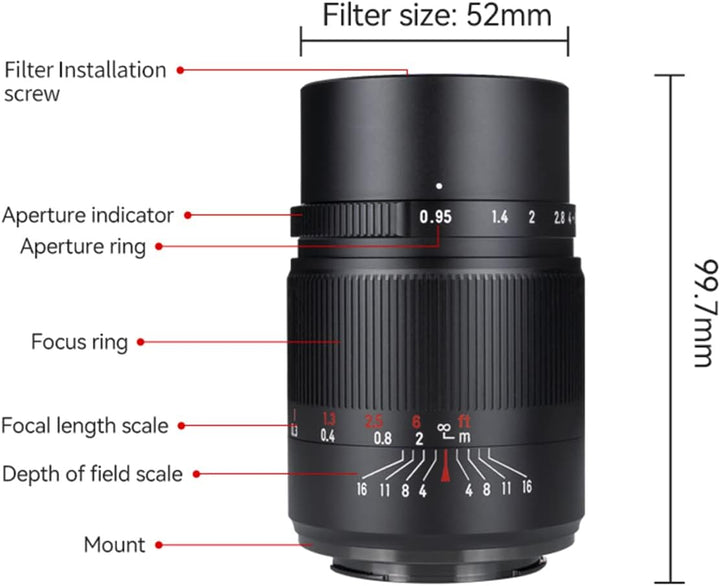 7artisans 25mm F0.95 APS-C Dokumentarfotografie Grosse Blende Spiegellose Kamera Festbrennweite für