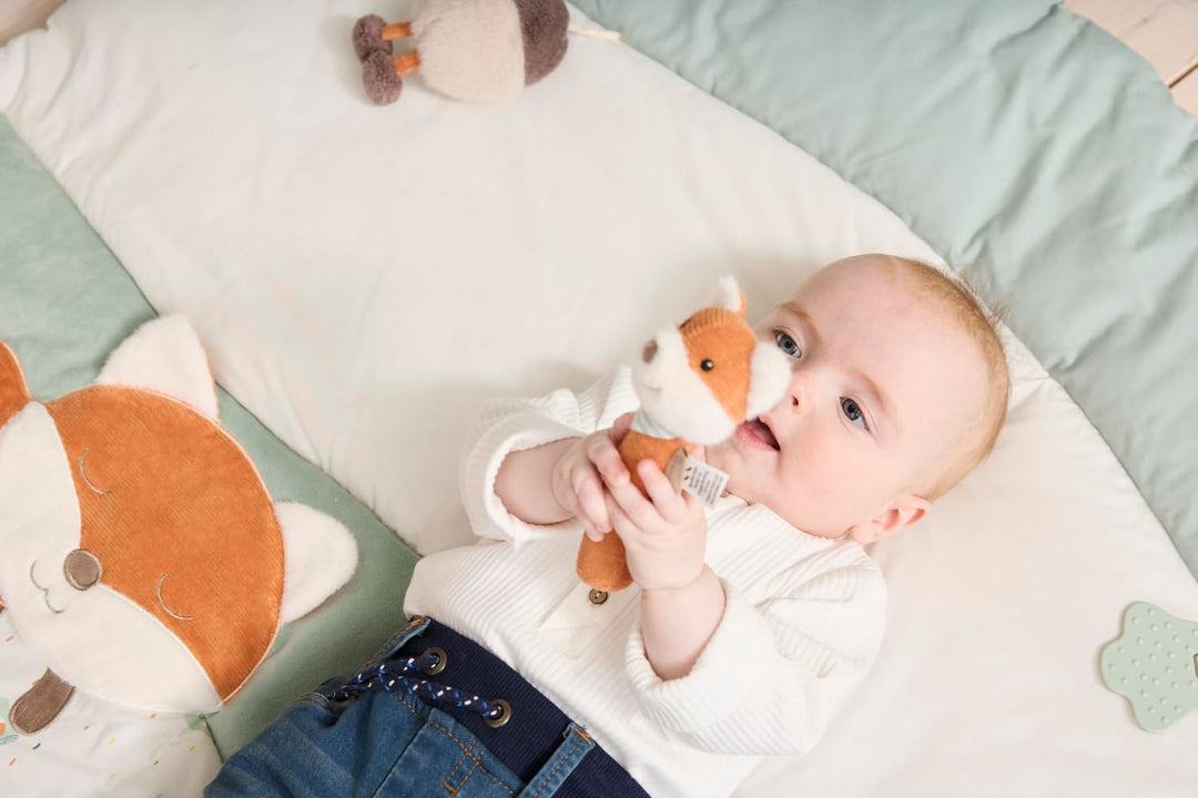 Sterntaler Spieldecke Fuchs Filou - 100x100cm - wattierte Baby Activity Decke mit Spiegelfolie, Quie
