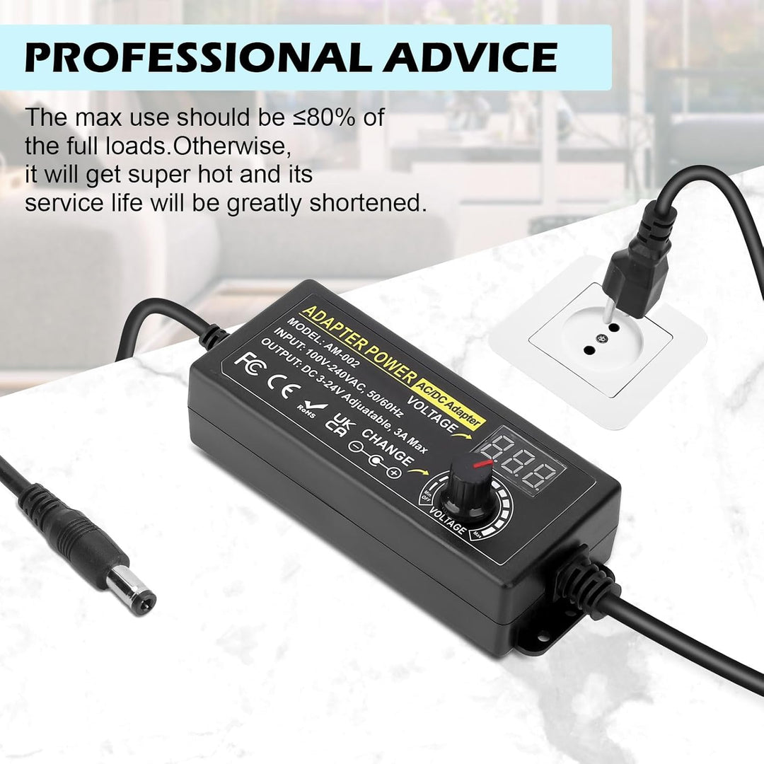 72W Universal Einstellbares Netzteil Adapter 100V-240V AC to DC 3V-24V 3A Konverter Netzteil,Einstel