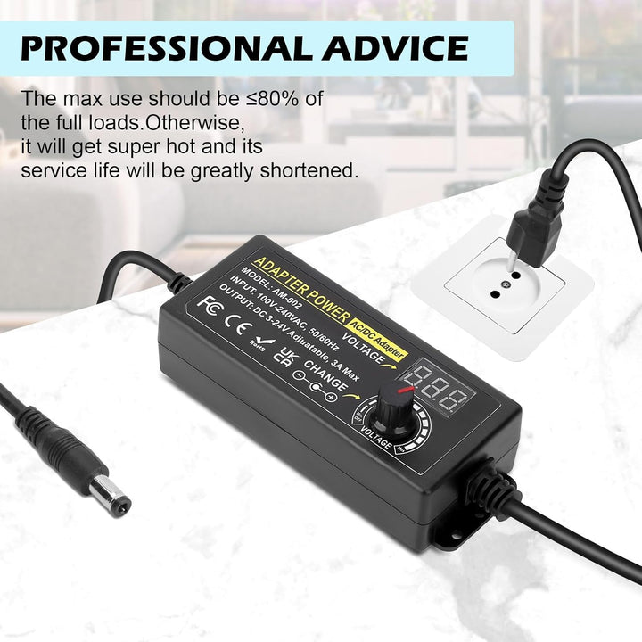 72W Universal Einstellbares Netzteil Adapter 100V-240V AC to DC 3V-24V 3A Konverter Netzteil,Einstel