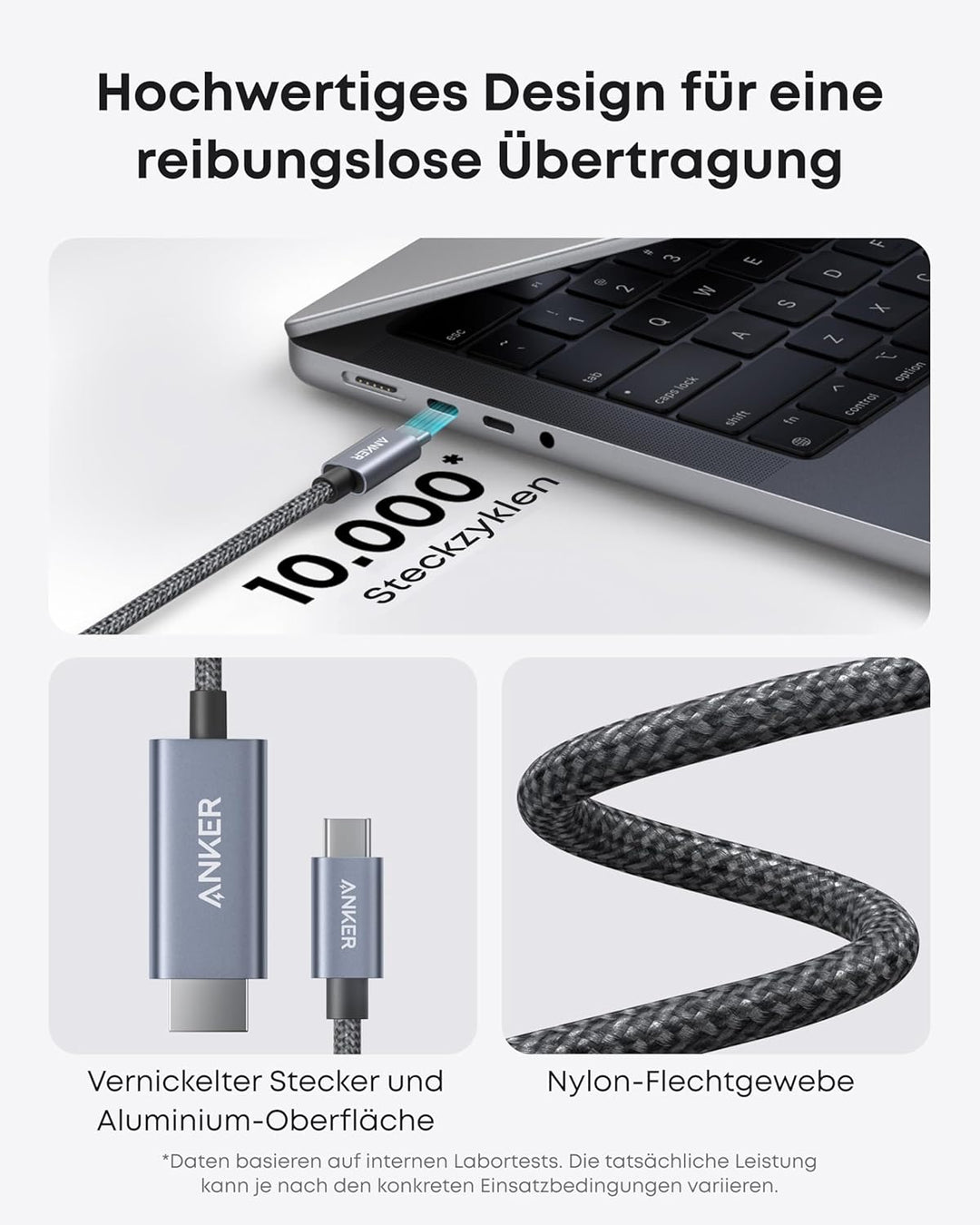 Anker HDMI-Kabel, 4K@60Hz HDR HDMI auf USB-C Kabel, ultraschnelles USB-C auf HDMI-Kabel aus Nylon ge