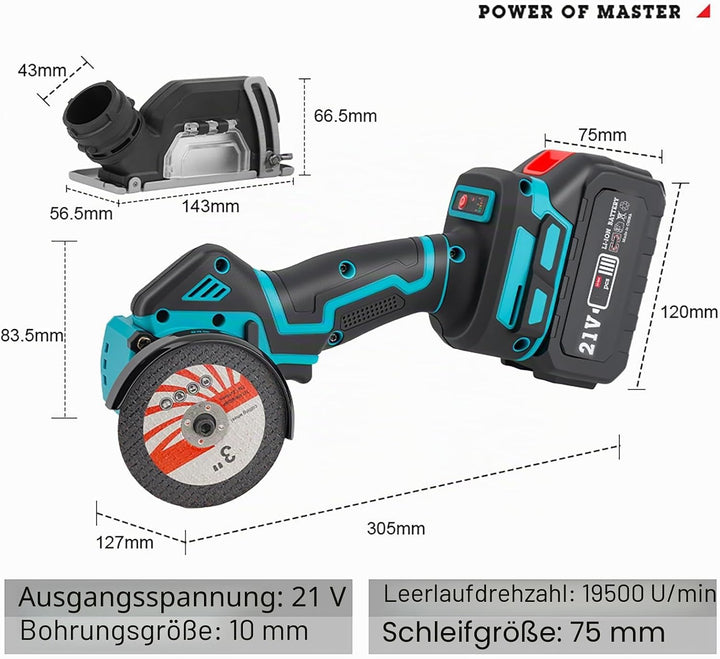 Mini Akku Winkelschleifer, Bürstenloser Winkelschleifer Klein mit 2 x 3000-mAh-Akkus, 7 Trennscheibe
