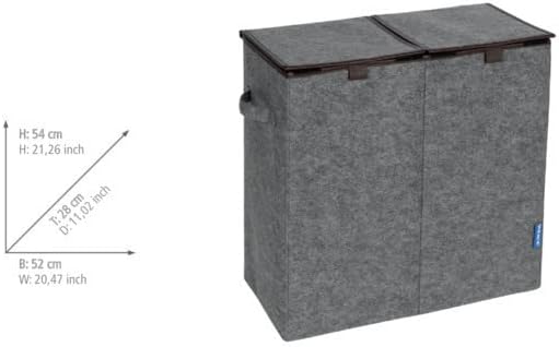WENKO Wäschesammler Duo Grau/Braun, stabiler Wäschekorb aus recyceltem Filz mit 2 Fächern & separate