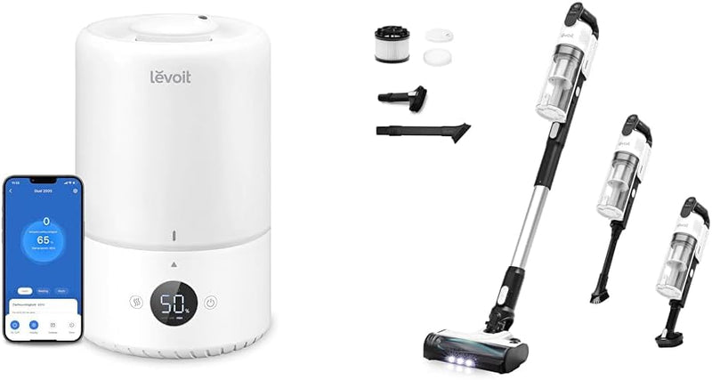 LEVOIT Dual 200S Smart 3L Luftbefeuchter für Schlafzimmer und Pflanzen + LEVOIT Akku Staubsauger mit