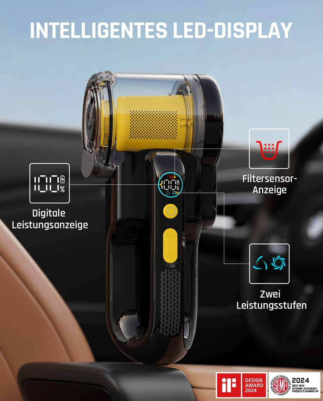 Fanttik Fold V10 Apex Pivot Kabelloser Auto Staubsauger | 17.000 Pa Saugkraft, Smartes LED-Display,