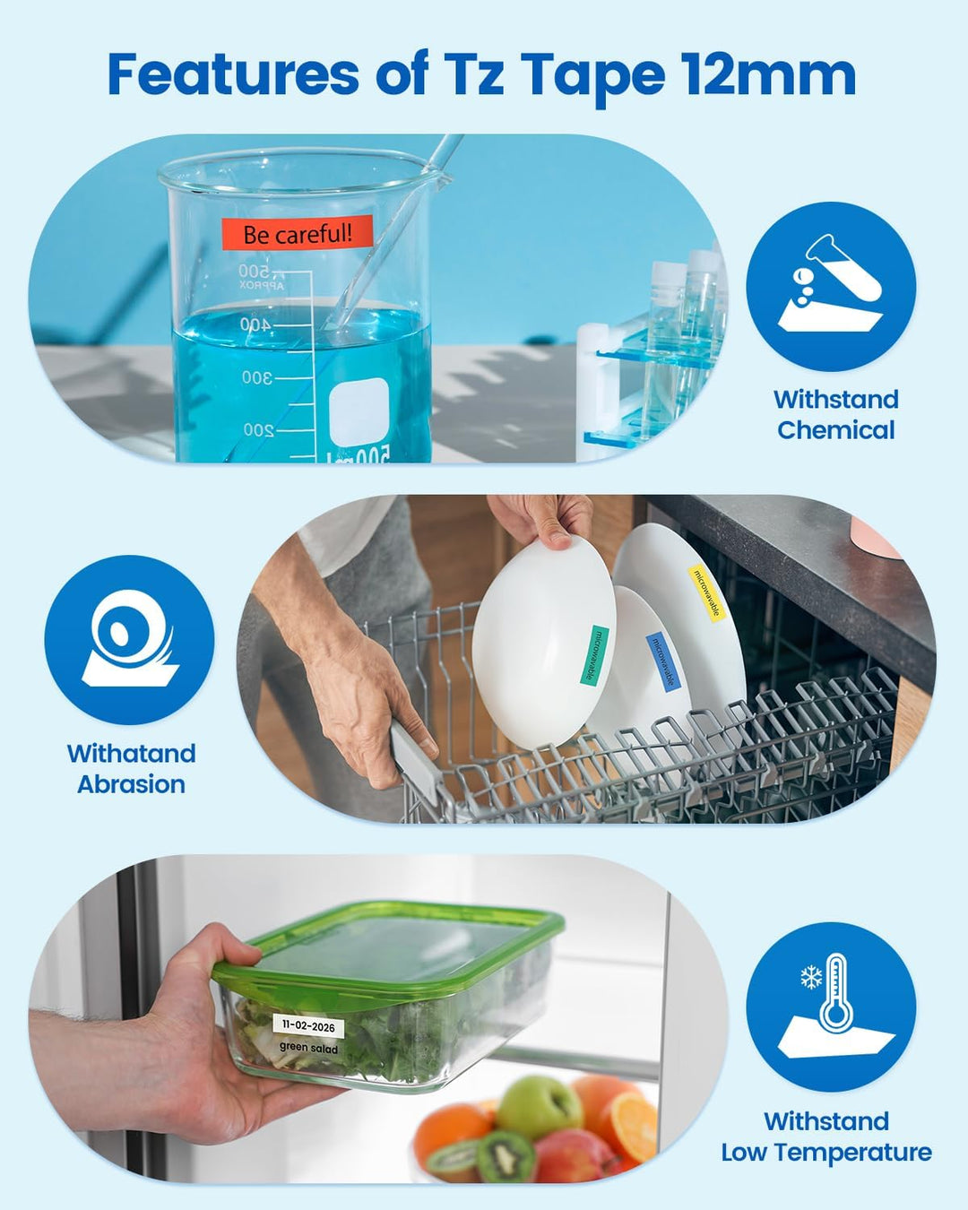 Aze 12mm Schriftbänder Kompatibel mit Brother p-touch Bänder 12mm, Schwarz auf Weiss/Transparent/Rot