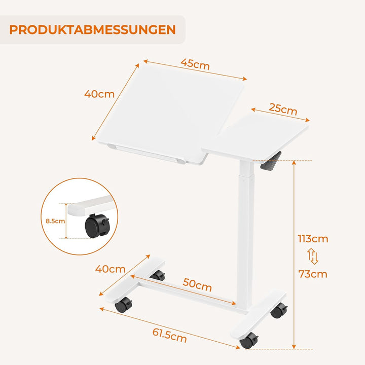 Dripex Beistelltisch höhenverstellbar und neigungsverstellbar mit Rollen, Pflegetisch für Bett, Comp
