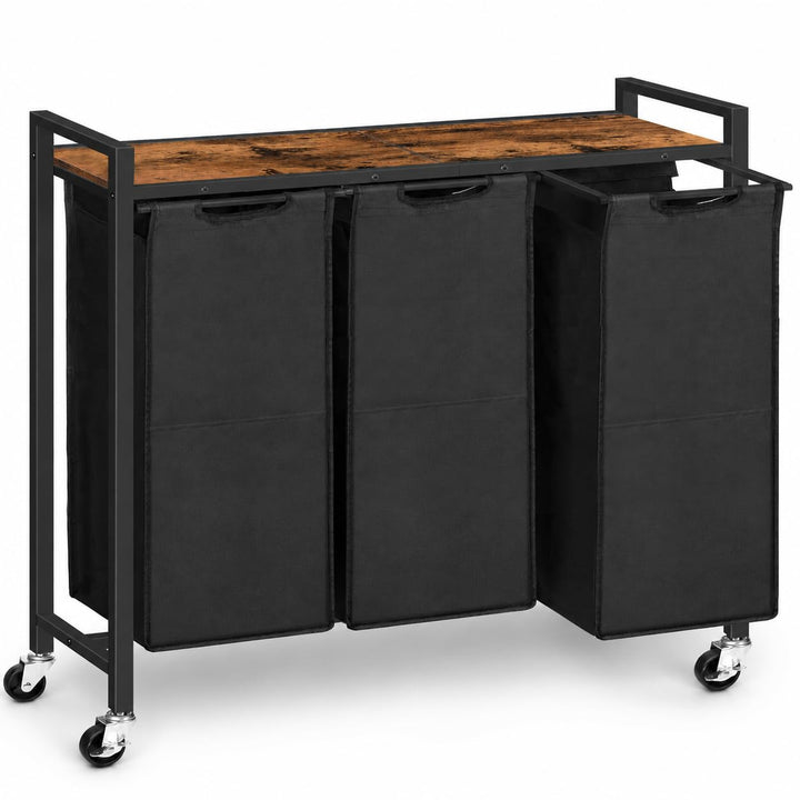 HOOBRO Wäschekorb 3 Fächer mit Ablage und Rollen, 119,4 L | Masse: 84 x 33 x 74,5 cm, 3 x 39,8 L Wäs