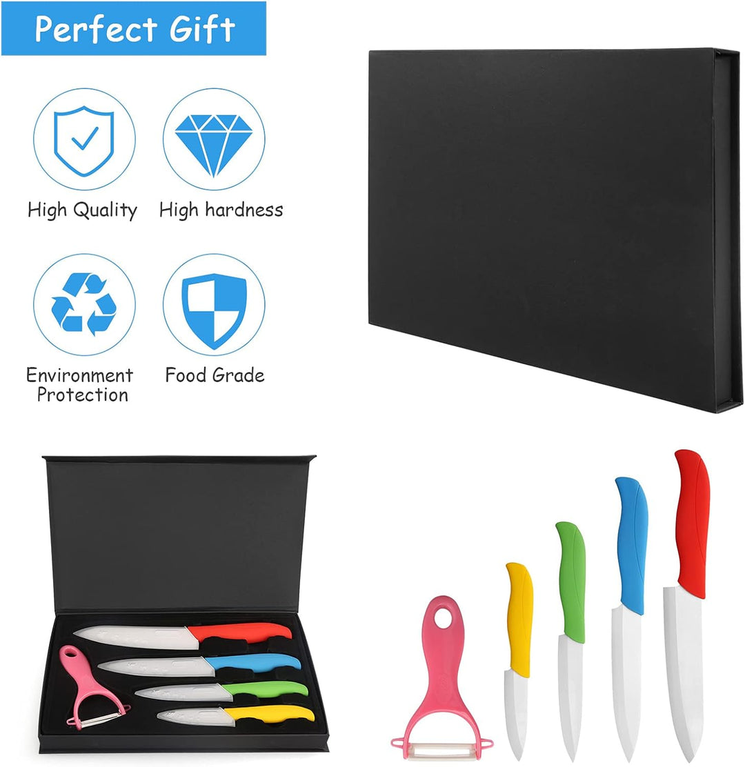 Ballery Keramikmesser Set, Kochmesser Sets mit 4 Keramikmesser und 1 Sparschäler mit Ergonomischem G