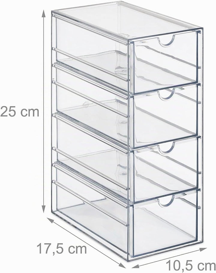 Relaxdays Schubladenbox, 4 Fächer, Organizer für Make Up, Büro, Bastelsachen, Kunststoff, Schubladen