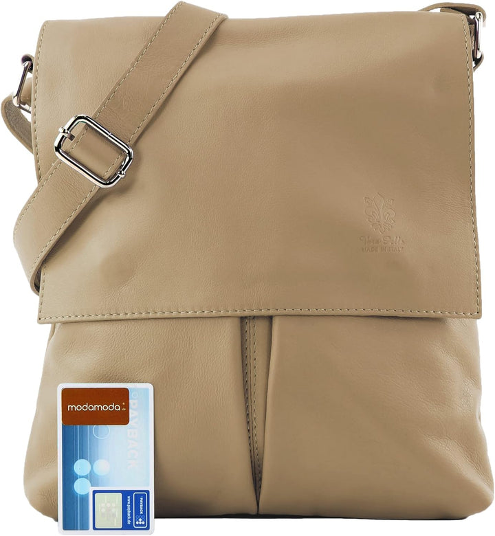 modamoda de - T75 - ital Crossover Umhängetasche Nappaleder Beige2021, Beige2021