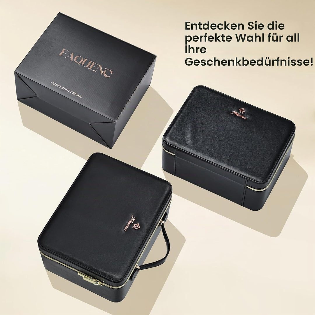 Leder-Kosmetiktasche mit LED-beleuchtetem Spiegel Reise-Kosmetikkoffer Einstellbare Helligkeit in 3