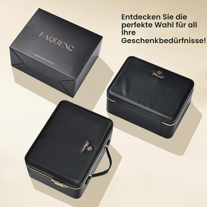 Leder-Kosmetiktasche mit LED-beleuchtetem Spiegel Reise-Kosmetikkoffer Einstellbare Helligkeit in 3