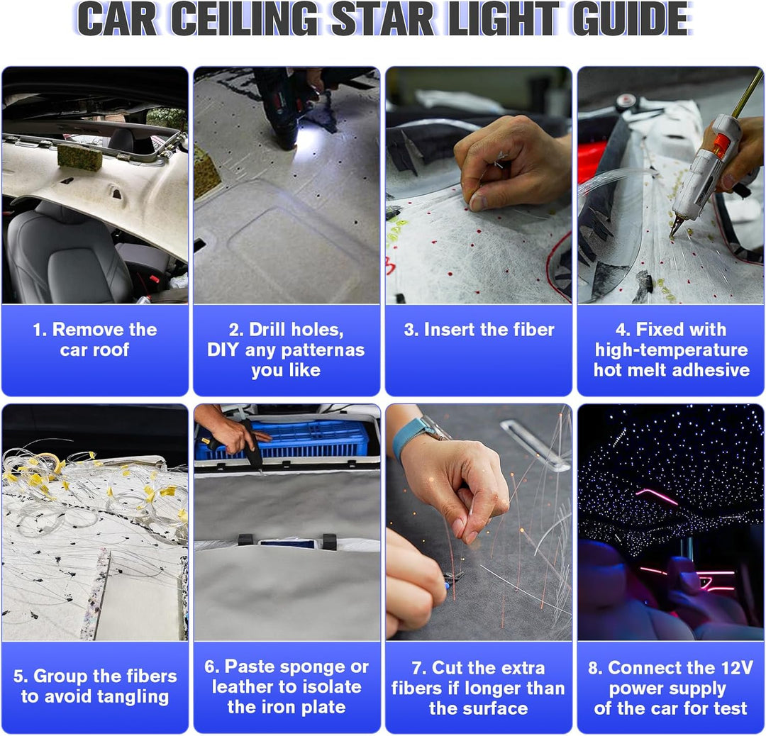 32W Twinkle Sternenhimmel Auto, 800pcs of (0.75+1.0+1.5mm)*4m Sternenhimmel Glasfaser RGBW Bluetooth