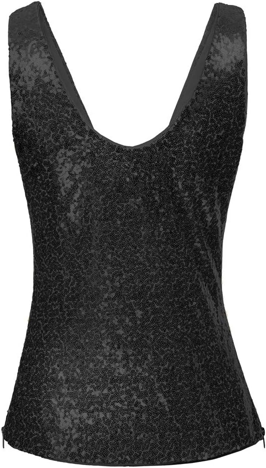 GRACE KARIN Damen Pailletten Tops Sparkle Shimmer Weste Ärmellos V-Ausschbitt U-Back Side Split Blus