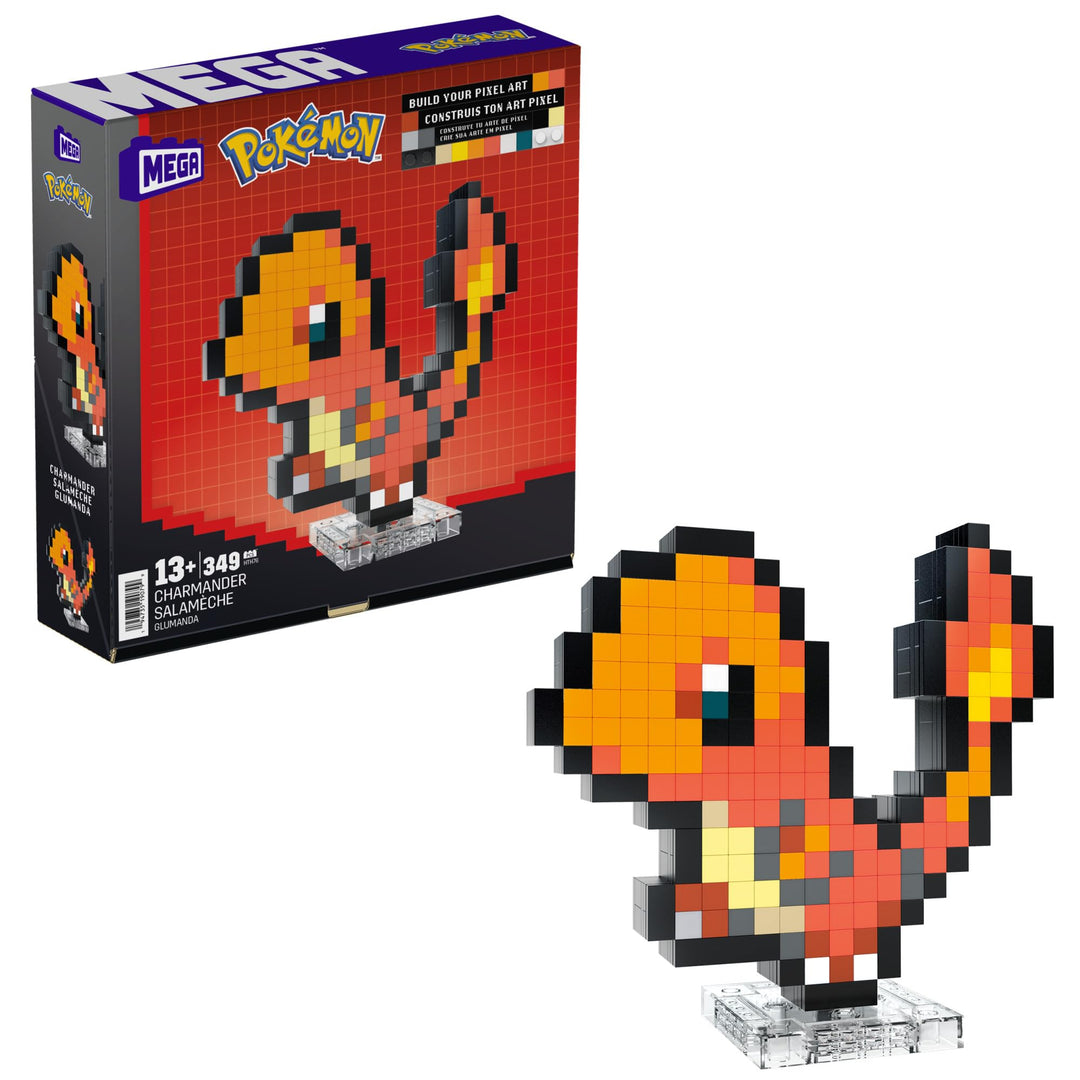 MEGA Pokémon Glumanda - zusammenbaubare Figur im Retro-Look, Pixel Art, inklusive Basis zur Wandmont