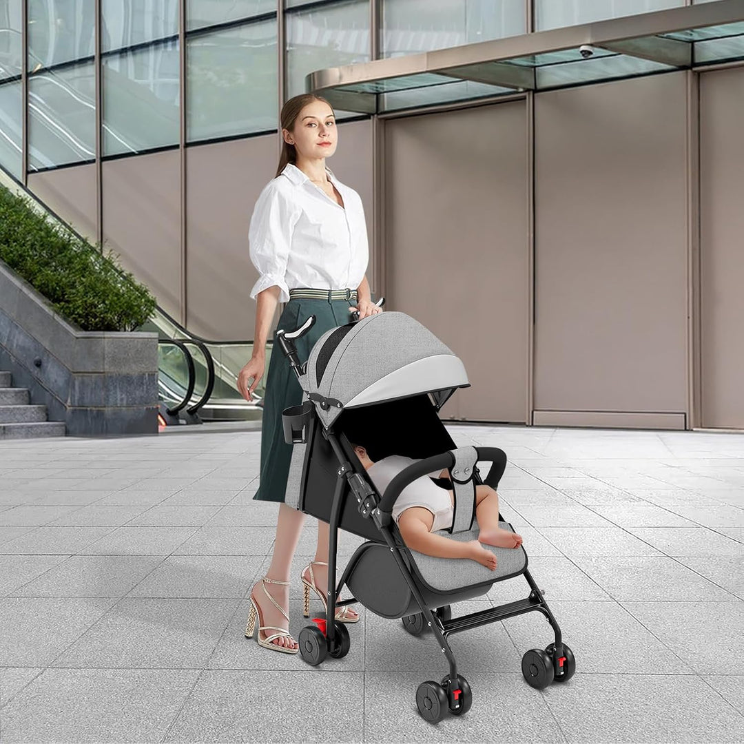 Kompakter Kinderwagen, 0 – 36 Monate, faltbar, mit Aufbewahrungskorb, Rückenlehne, neigbare Rückenle