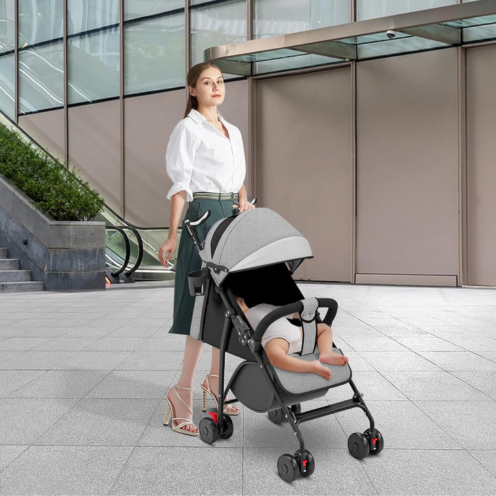 Kompakter Kinderwagen, 0 – 36 Monate, faltbar, mit Aufbewahrungskorb, Rückenlehne, neigbare Rückenle