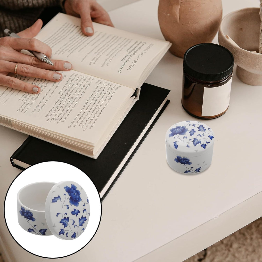Blau Weisse Keramik Tintenschale mit Deckel Rundes Ink Well aus Keramik Verhindert Trocknen der Tint