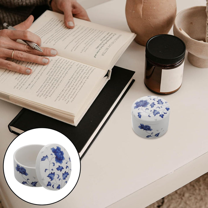 Blau Weisse Keramik Tintenschale mit Deckel Rundes Ink Well aus Keramik Verhindert Trocknen der Tint