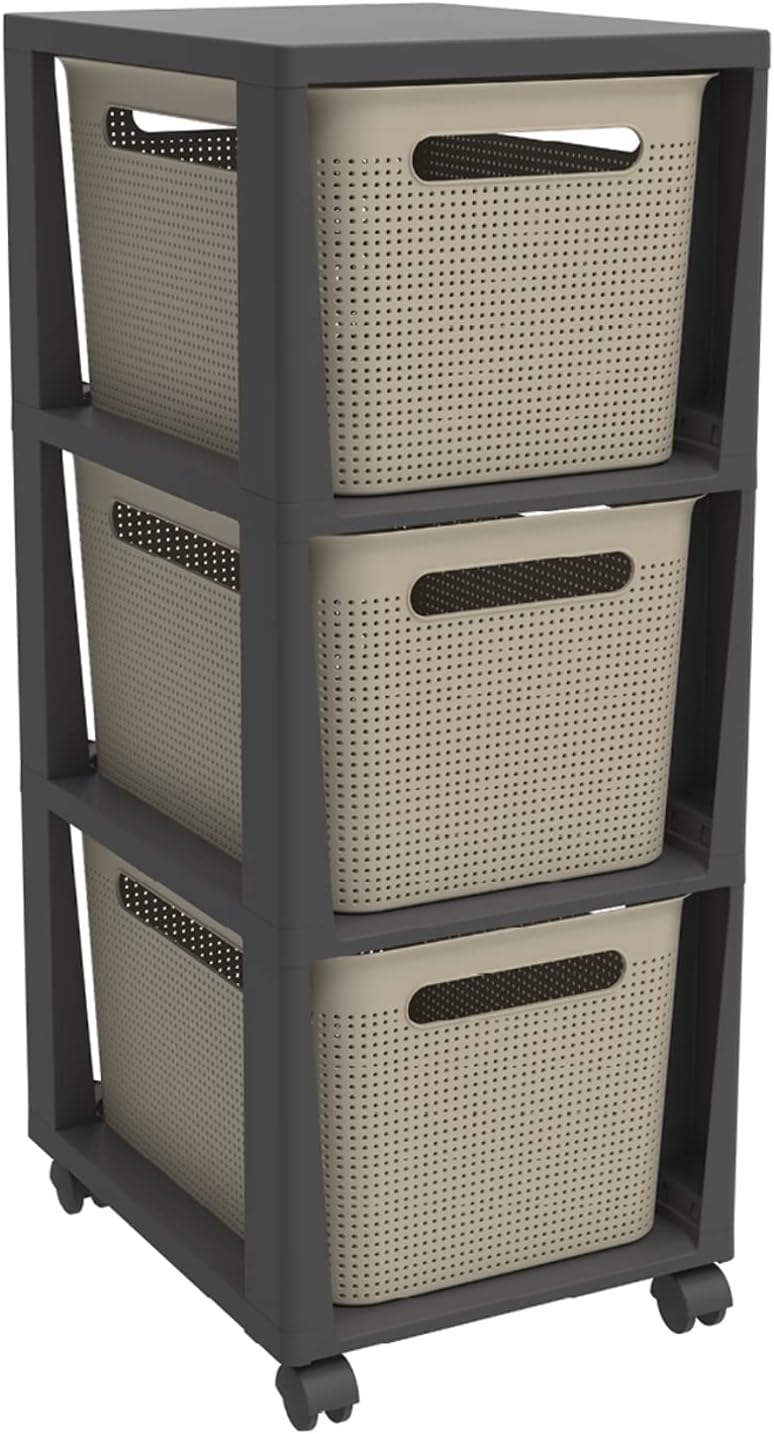 Rotho Brisen Rollcontainer mit 3 Schubladen, Kunststoff (PP recycelt), Cappuccino, 3 x 16 l (36,6 x